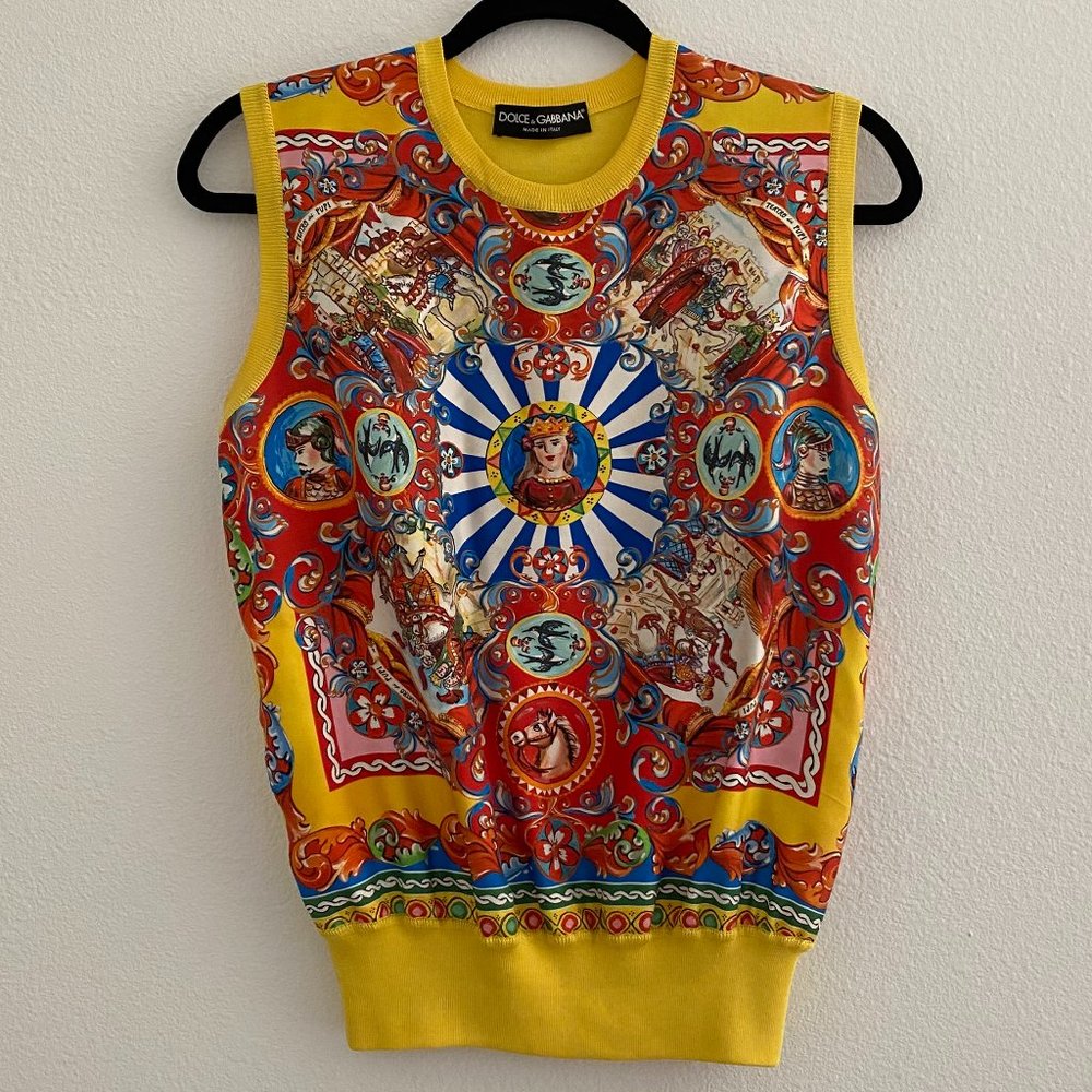 AUTHENTIC Dolce & Gabbana Silk Carretto Print Top